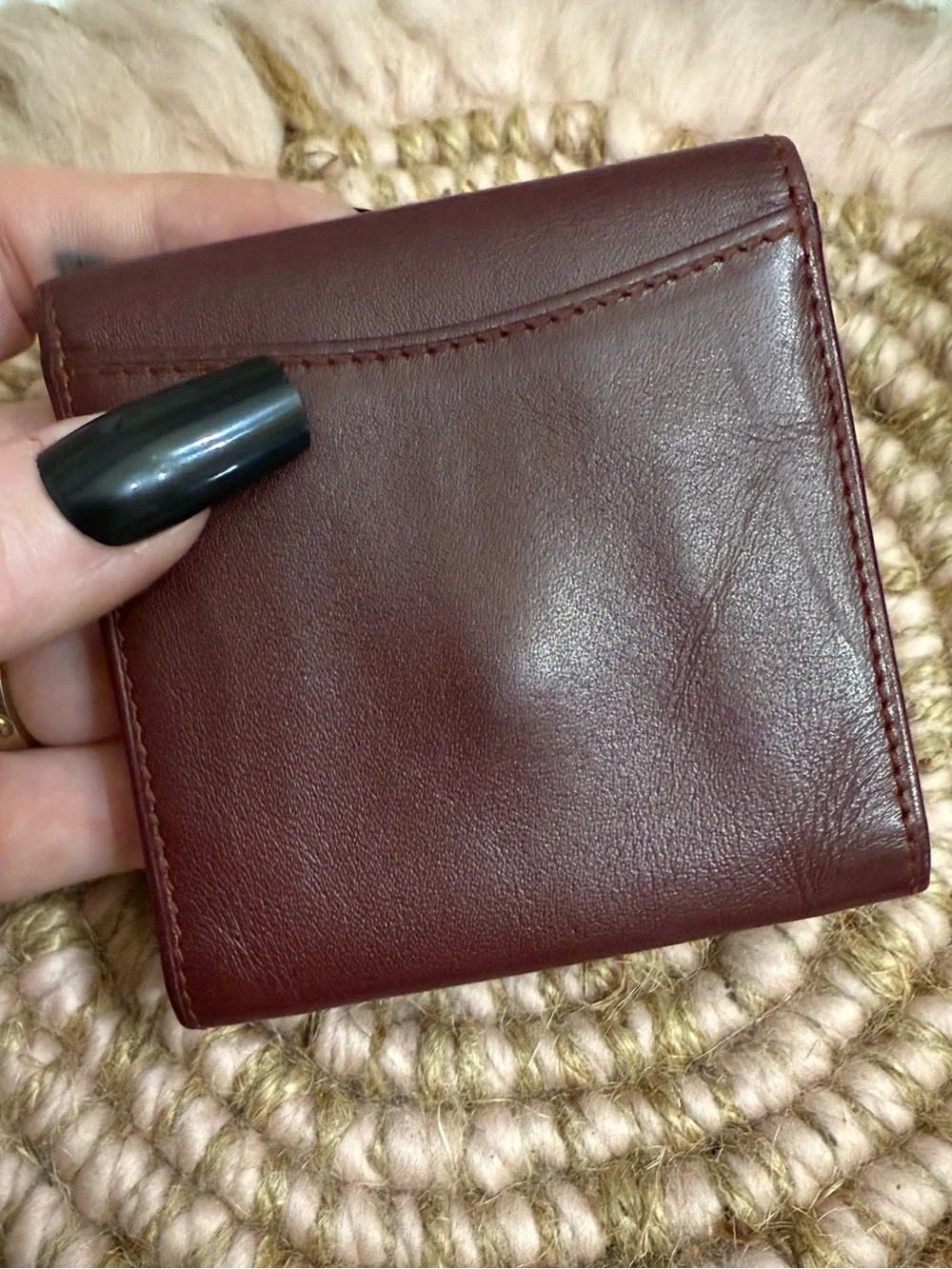 Cartier Deep Burgundy Leather Compact Wallet with Gold Accents